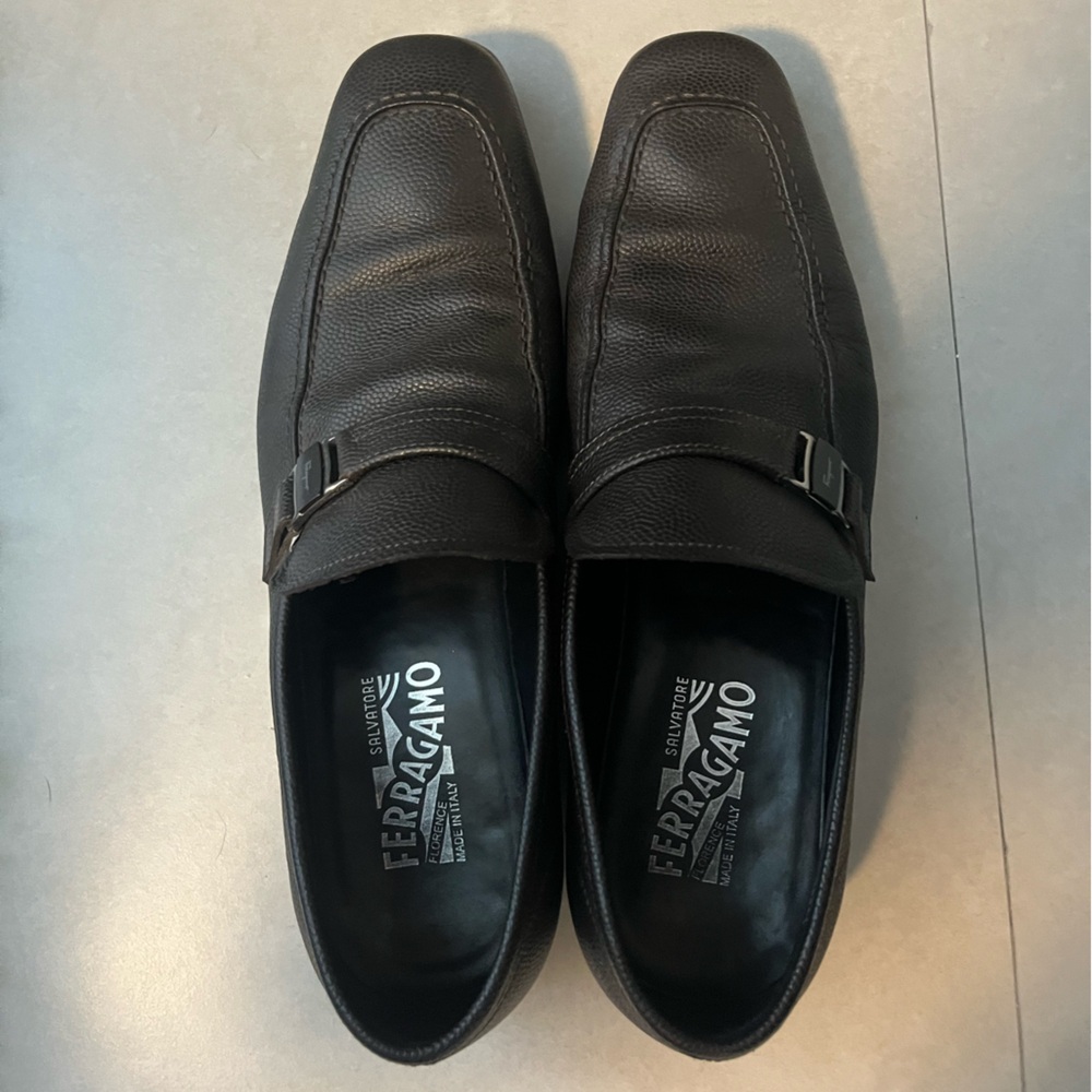 Salvatore Ferragamo Dark Brown Leather Slip-Ons